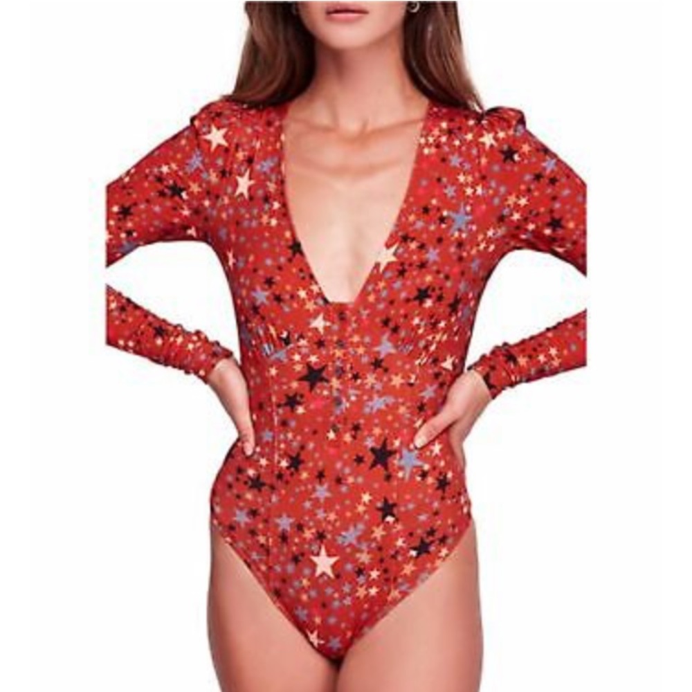 Free People Red Star Bodysuit